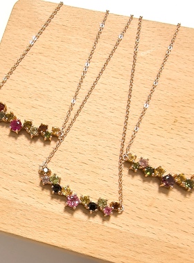 m120# S925通体纯银碧玺微笑链吊坠 五行全补项链30*7*3mm 可选