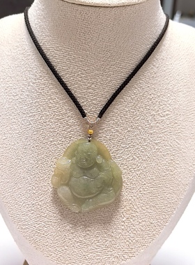 D253# 天然A货翡翠佛公笑佛吊坠38.8*38.5*6.8mm