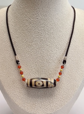 D1447# 西藏至纯3眼天珠包浆玉化老玛瑙吊坠35.5*12.3mm 重8.27克