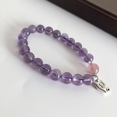 S1092# 天然乌拉圭紫水晶单圈手链8.2mm 配草莓晶 重19.29克