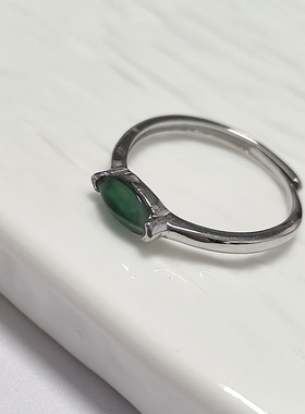 G19# S925通体纯银可调节开口戒托 翡翠戒指4.5*7.5mm