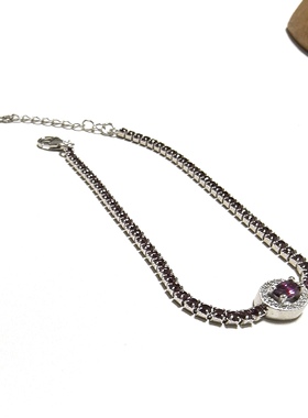 n3# 通体S925银精工镶嵌紫牙乌石榴石蛇骨手链 长度17.5cm