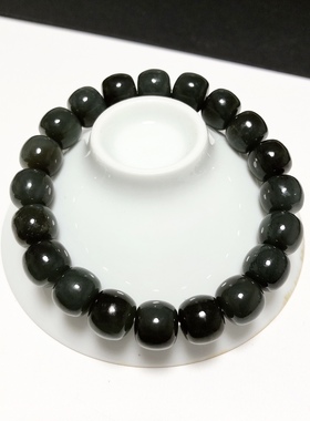 S1655# 天然和田玉且末俏糖老型珠手链10*9mm 重量32.20克 配证书