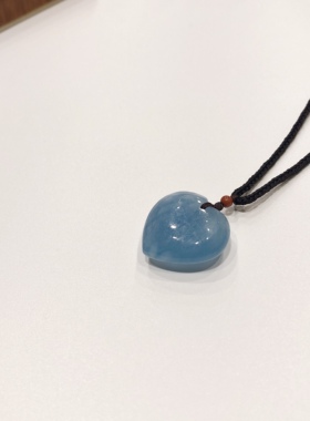 D1295# 天然魔鬼蓝海蓝宝猫眼爱心吊坠21.2*22.5*9.2mm 重6.65克