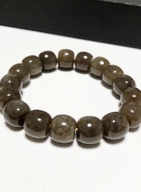 S1665# 天然和田玉糖料桂花膏老型珠单圈手链12*10mm 配证书