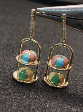 J141 925纯银耳饰 莫桑 亚克力撞色 耳坠 耳钉 耳环 电镀保色