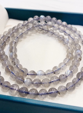 S629# 天然斯里兰卡冰种灰月光拉长石三圈手链6mm 重25.48克