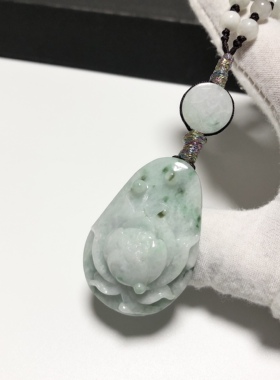 D236# 天然翡翠蜡绿飘花荷花吊坠 精美雕工 42*28.5*15mm