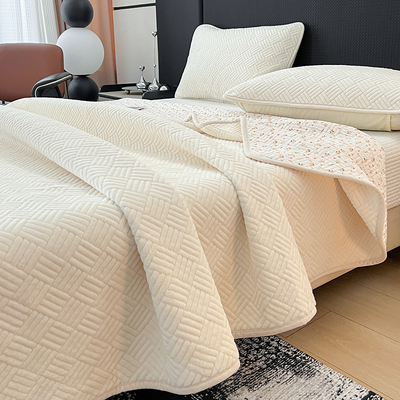 有态度一面绒一面棉床盖三件套夹棉绗缝榻榻米加厚牛奶绒床单定制