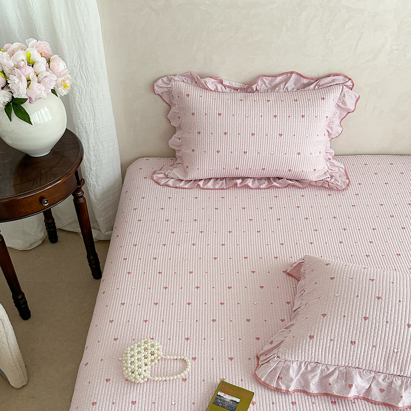 有态度公主风纯棉床盖三件套夹棉绗缝全棉榻榻米床单四季可用机洗