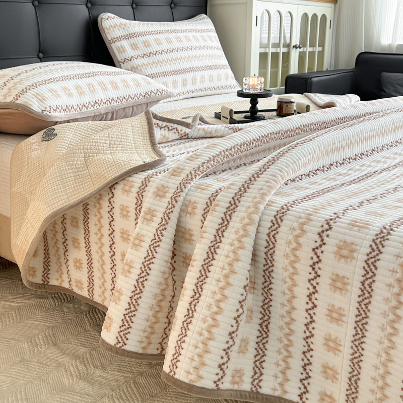 有态度一面牛奶绒一面纯棉床盖三件套夹棉加厚榻榻米垫床单可定制