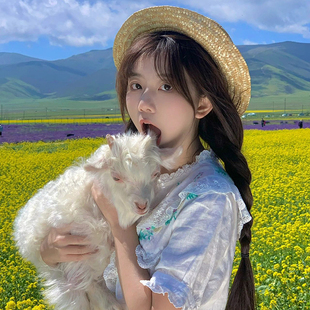夏季女士麦秆草编平顶平檐礼帽遮阳草帽宽檐防晒太阳帽头围可调节