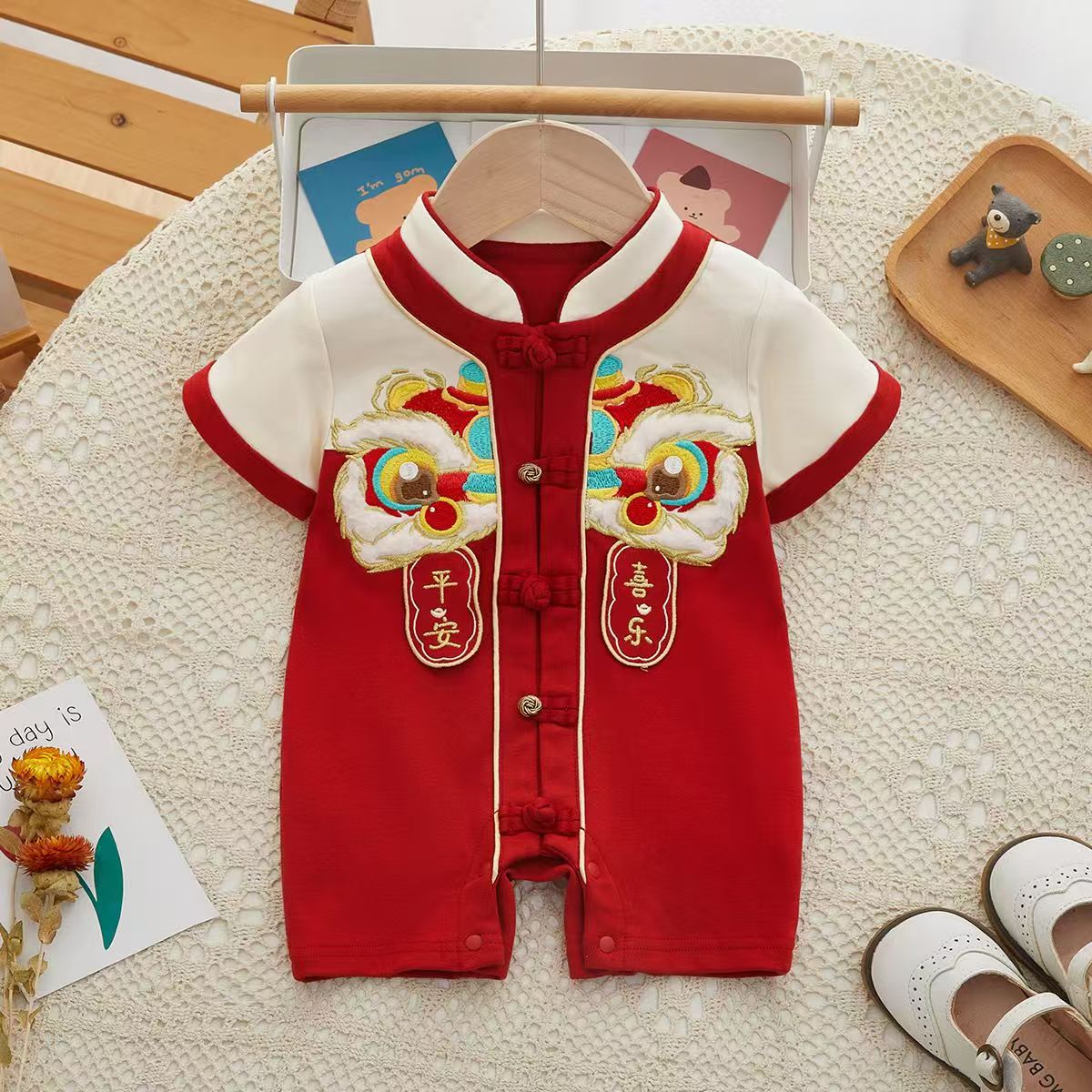 婴儿连体衣短袖薄款婴儿衣服满月百天礼服宝宝抓周衣服婴儿夏装