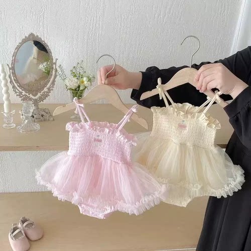 婴儿衣服夏薄款女宝宝夏款吊带哈衣韩版洋气公主包屁裙百日服夏装