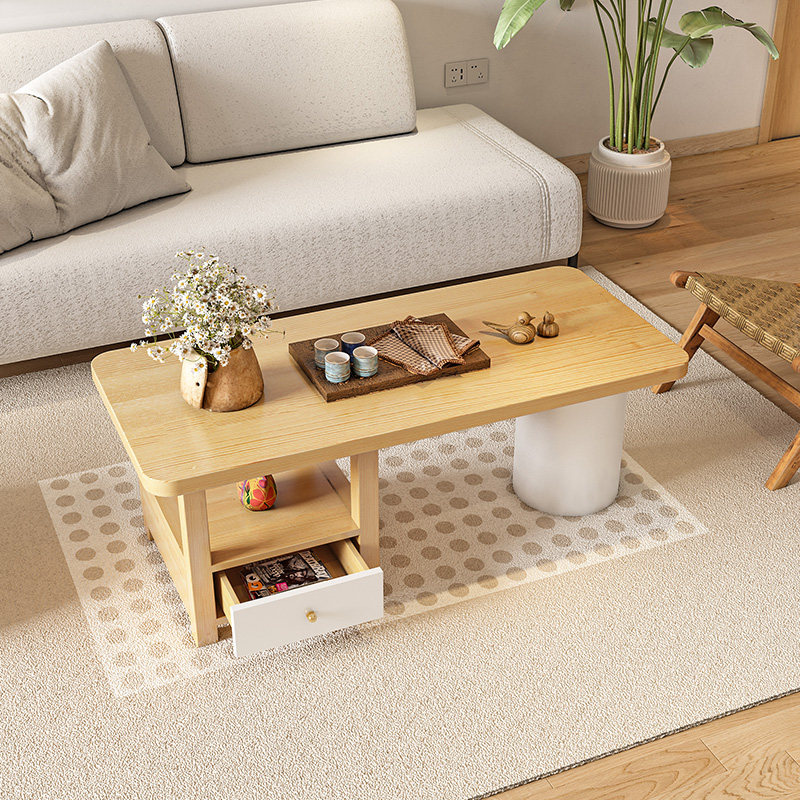 全实木原木奶油风茶几