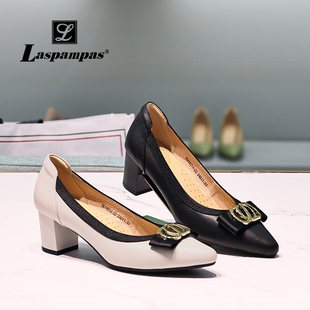 5G14 莱斯佩斯专柜春夏尖头粗跟高跟浅口女鞋