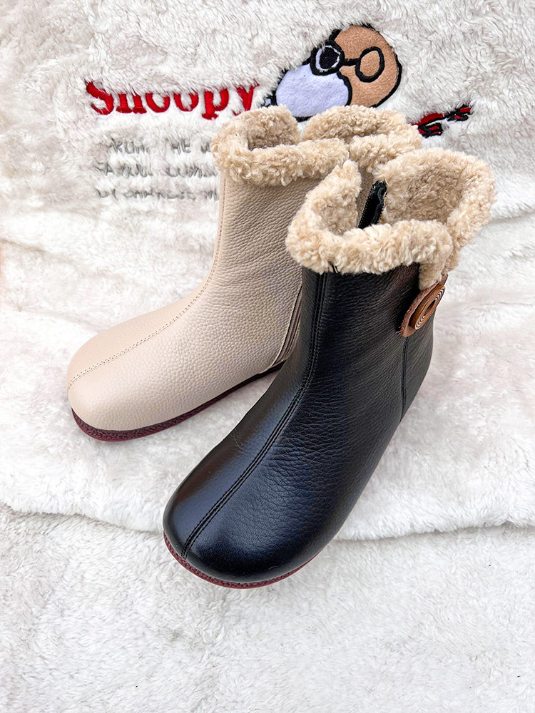 莱斯佩斯女鞋专柜正品2022秋冬季平底棉靴加绒软底牛皮雪地靴4t77