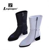 莱斯佩斯专柜正品 秋冬真皮粗高跟中筒靴5E72