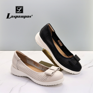 莱斯佩斯专柜正品 6B14 真皮小坡跟蝴蝶结镂空休闲单鞋