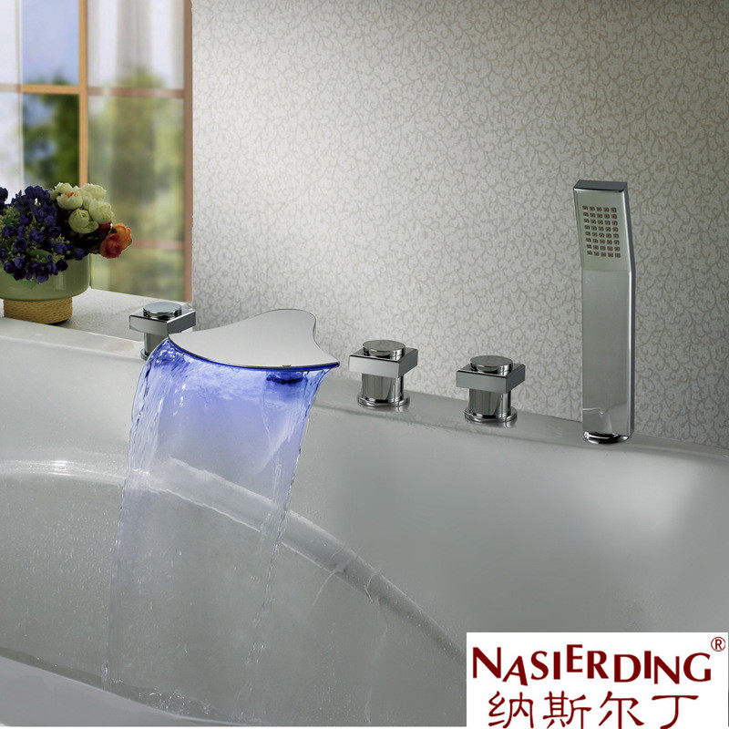 卫浴洁具LED温控彩色浴缸五件套大瀑布分体坐式5孔坐式冷热水龙头