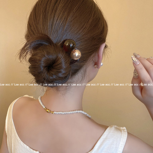 撞色圆珠三齿发簪新款