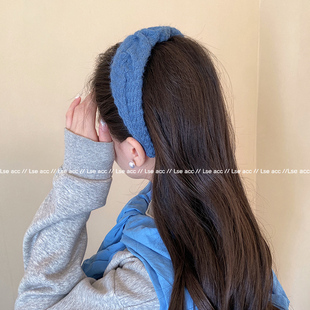 高级感克莱因蓝毛绒宽边发箍女秋冬洗脸压发捆头饰高颅顶发卡头箍