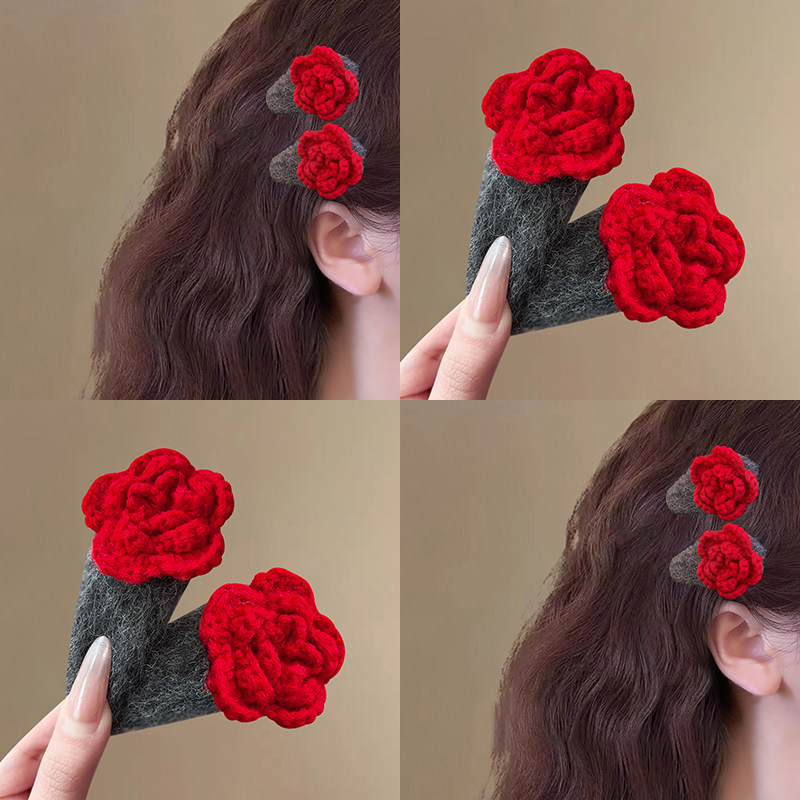 韩系红色毛线花朵发夹边夹秋冬毛呢水滴BB夹刘海夹碎发夹子侧边夹,饰品/流行首饰/时尚饰品新,发饰,淘宝优惠券,粉丝福利购,淘宝优惠卷