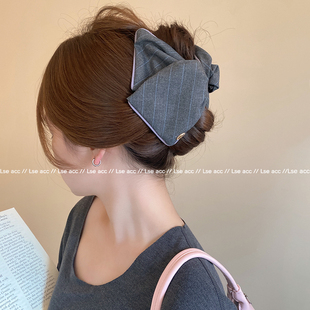 韩国线条布艺灰色贝壳三角抓夹新款饱满后脑勺高级感扎高马尾发夹