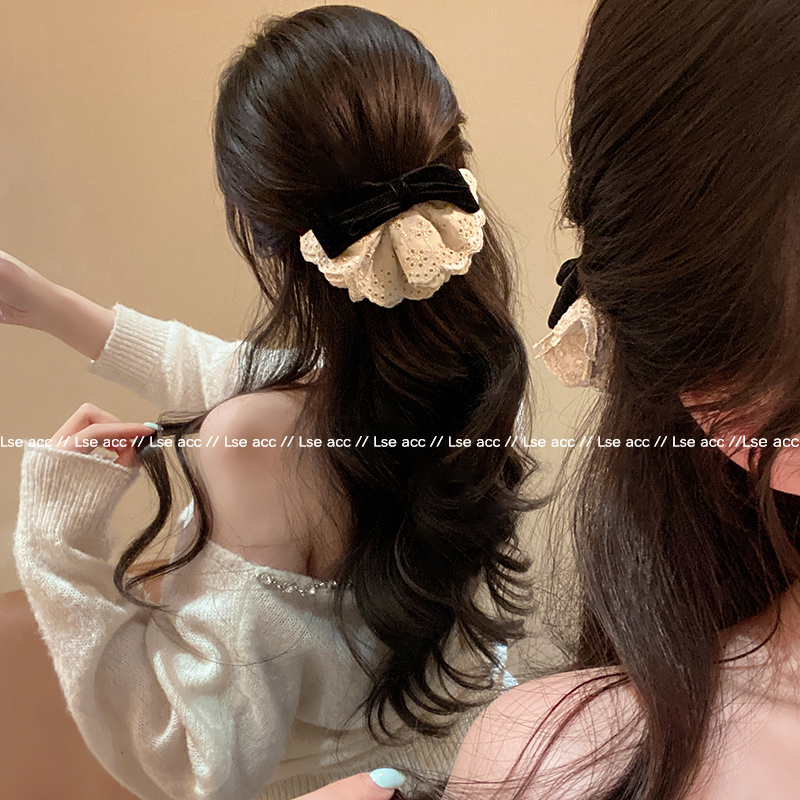 蝴蝶结蕾丝边弹簧夹秋冬马尾发夹