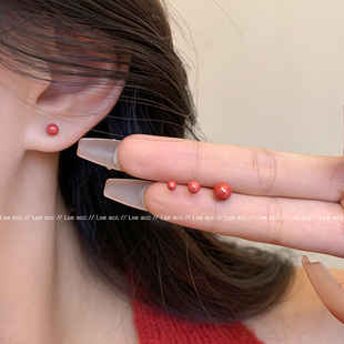 安可拉红色生物瓷养耳洞耳钉睡觉不用摘不掉色陶瓷耳棒新款防过敏