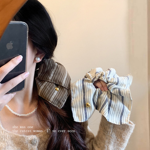 复古条纹方形大肠发圈方巾2024新款发绳低马尾头绳扎头发皮筋发饰