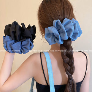 夏日限定 蓝色牛仔泡泡云朵鸭嘴夹超仙发量加大号后脑勺横夹头饰