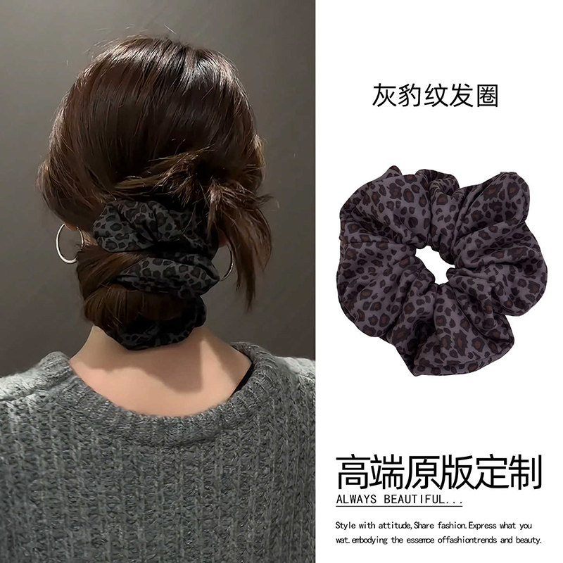 麂皮绒豹纹大肠发圈超大头花发绳女2025新款韩系头绳扎丸子头发饰