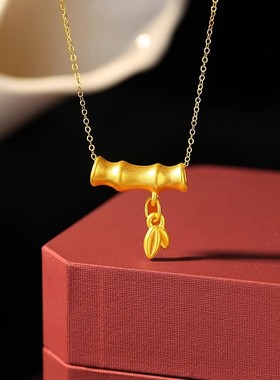 香港雪禧竹节项链吊坠转运珠锁骨链金包银时尚送女友老婆节日礼物