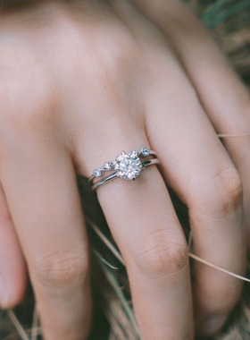 福大生 天然钻石定制六爪套戒80分70分60分钻戒显钻白18k金镶嵌