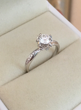 福大生 圆型钻石戒指女定制一克拉六爪70分钻戒结婚100分婚戒