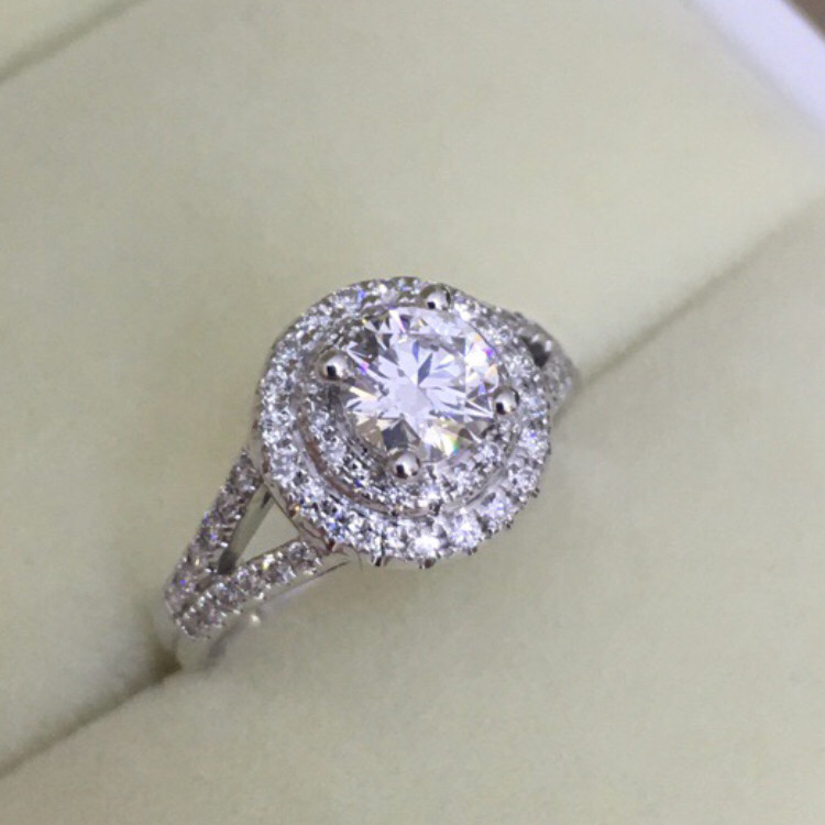 福大生钻石女戒指18K白金70分H求婚钻戒女天然钻石定制生日礼物