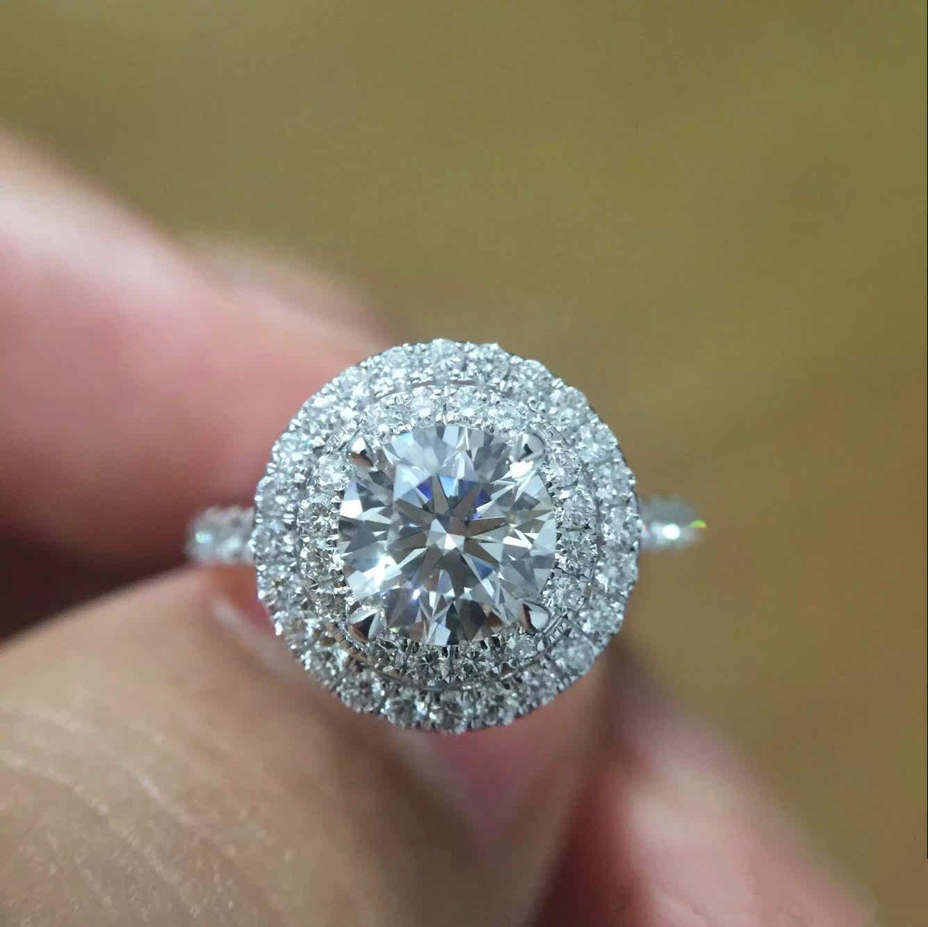 福大生90分1-1.5克拉钻石女戒显钻18K白金求婚戒指钻戒带证书正品