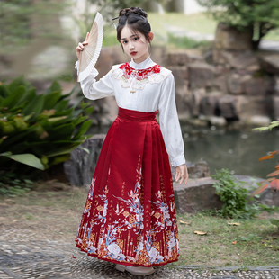 女童马面裙儿童古装中国风秋冬款汉服套装唐装红色新中式2026新款