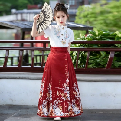 2026新款女童汉服马面裙套装儿童古装中国风唐装新中式汉服演出服
