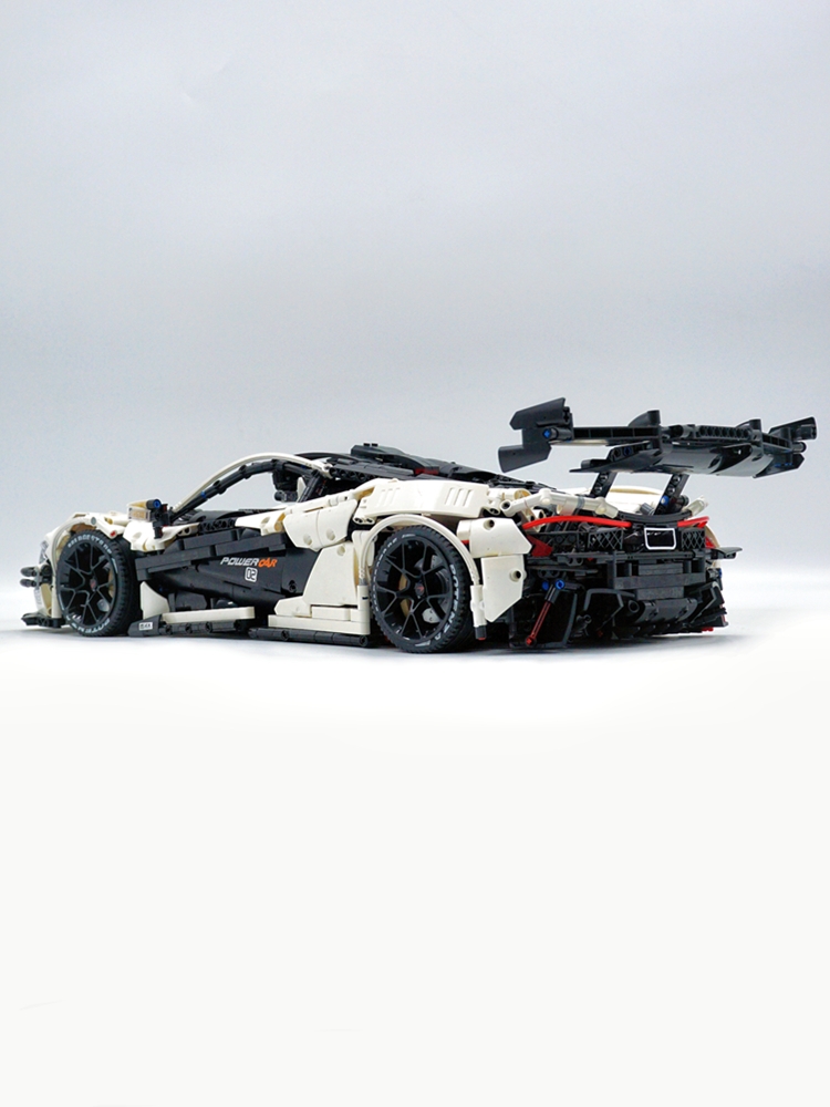 Suitable for Lego McLaren P1 bricks, white goddess sports car, modified electric door, rear wing, remote control, large model toys