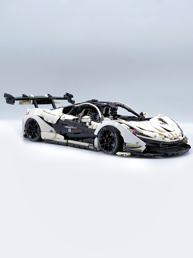 Suitable for Lego McLaren P1 bricks, white goddess sports car, modified electric door, rear wing, remote control, large model toys