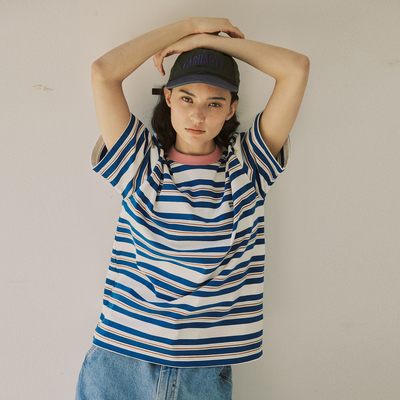 NORYBRAND新款撞色圆领简约条纹短袖 基础宽松通勤T恤cityboy