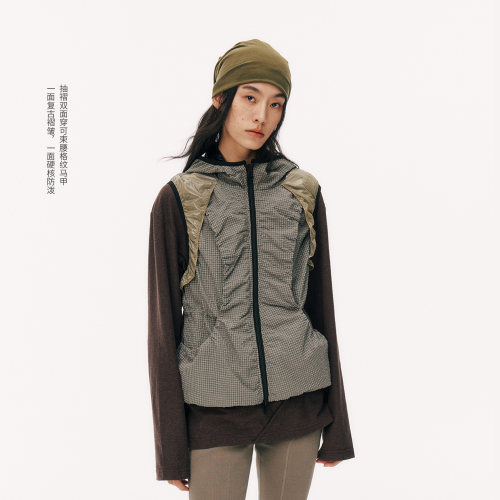 NORYBRAND 双面穿马甲男女户外可束腰防风防泼水连帽休闲通勤外套