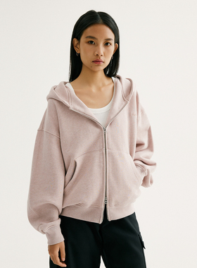 NORYBRAND 基础简约花纱面料拉链短款卫衣Cleanfit 休闲帽衫上衣