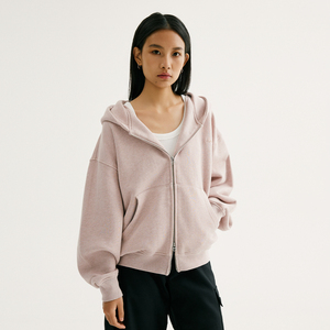 NORYBRAND 基础简约花纱面料拉链短款卫衣Cleanfit 休闲帽衫上衣