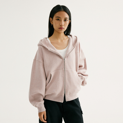 NORYBRAND 基础简约花纱面料拉链短款卫衣Cleanfit 休闲帽衫上衣