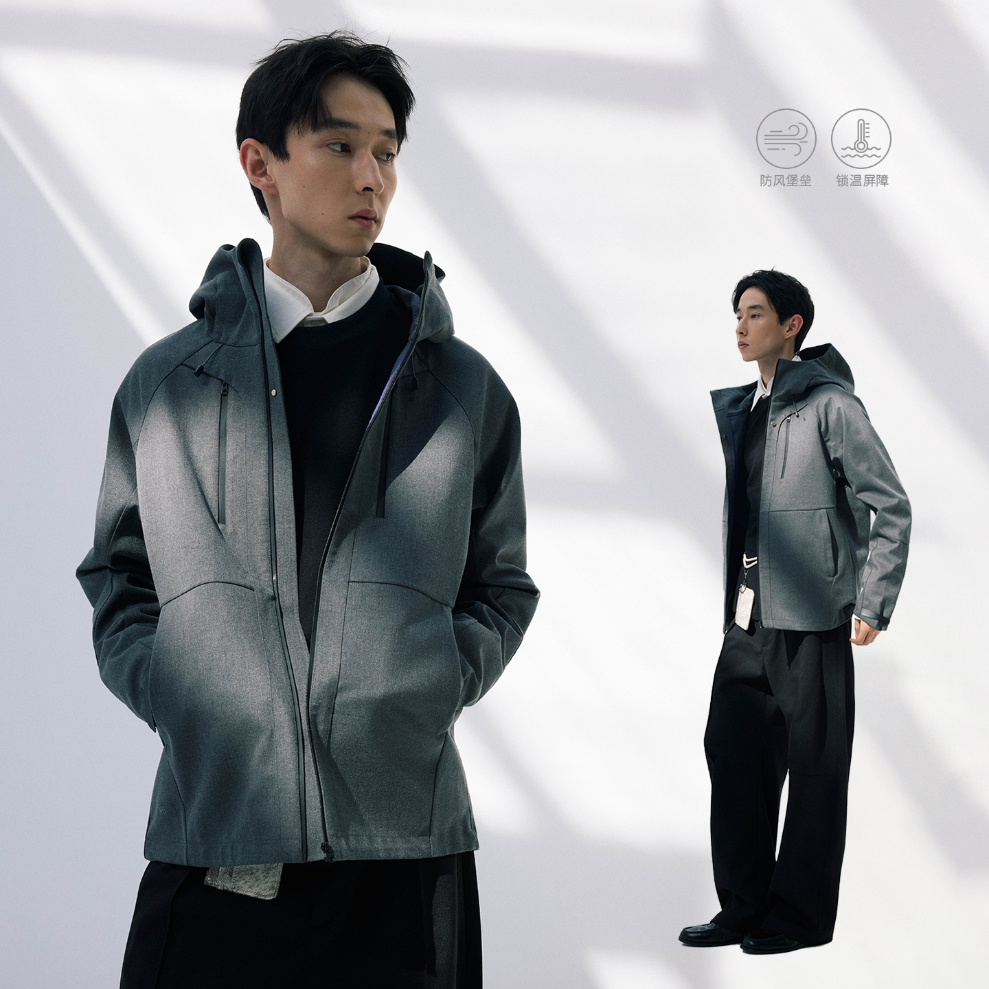 NORYBRAND户外 羊毛混纺面料3L飘纱工艺夹克冲锋外套老钱运动质感