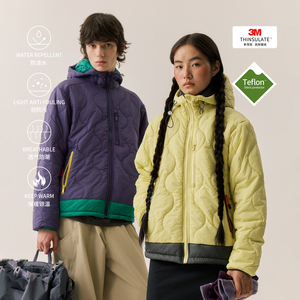 NORYBRAND 户外运动竖葫芦形撞色拼接连帽保暖新雪丽棉服棉衣上衣