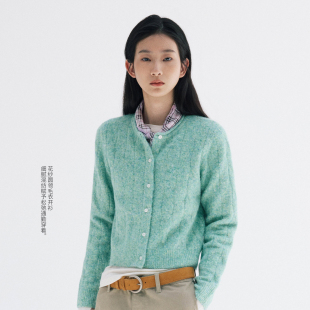 NORYBRAND女生系列 花纱圆领羊毛保暖立体绞花老钱毛衣开衫日常